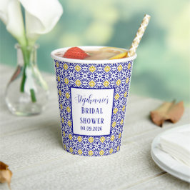 Portugese Tegel Blauwe Mediterrane Bruidsdouche Papieren Bekers