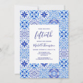 Portugese Tegel Blue White 50th Birthday Kaart (Voorkant)