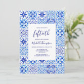 Portugese Tegel Blue White 50th Birthday Kaart (Staand voorkant)