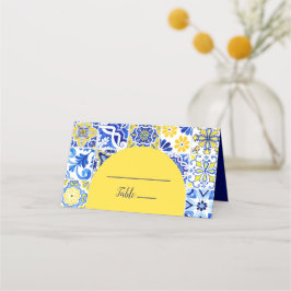 Portugese Tegel Blue White Yellow Arch Wedding Plaatskaartje