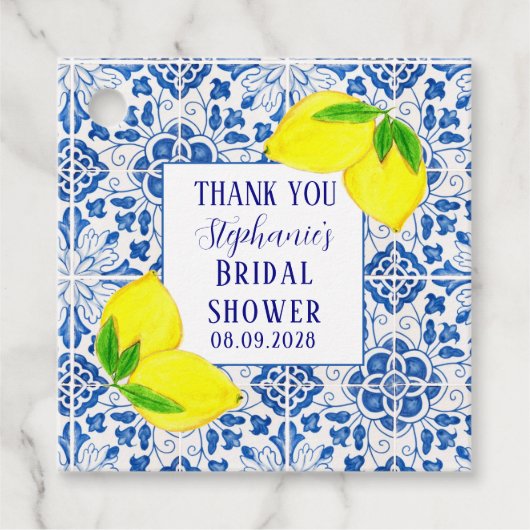 Portugese Tegel Lemon Mediterrane Bruidsdouche Bedankjes Labels (Voorkant)
