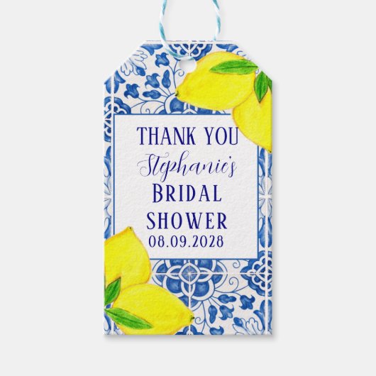Portugese Tegel Lemon Mediterrane Bruidsfeest Cadeaulabel (Voorkant)