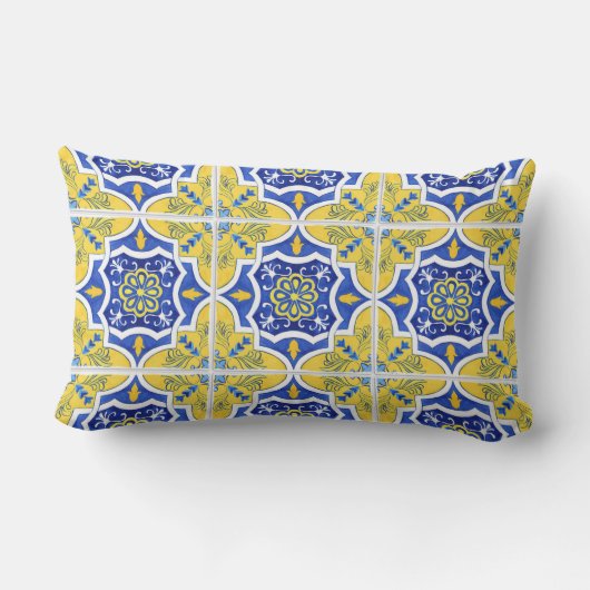 Portugese Tegel Pattern Yellow Blue Outdoor Buitenkussen (Achterkant)