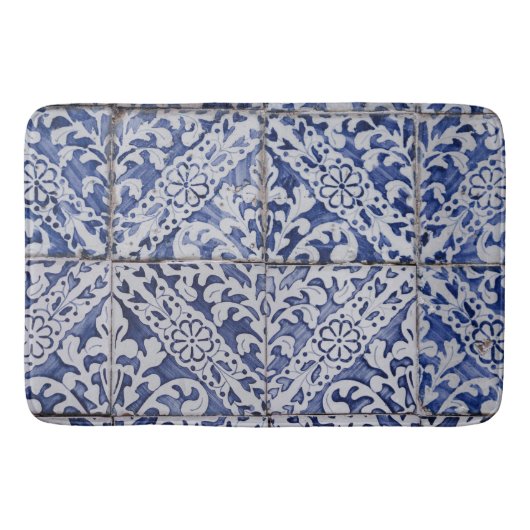 Portugese tegels - Azulejo Blue en White Floral Badmat (Voorkant)