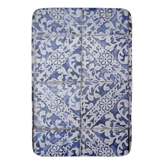 Portugese tegels - Azulejo Blue en White Floral Badmat (Voorkant Verticaal)