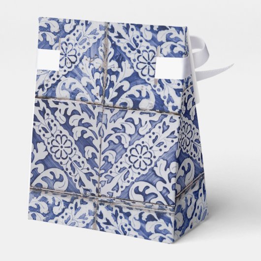 Portugese tegels - Azulejo Blue en White Floral Bedankdoosjes (Achterkant)