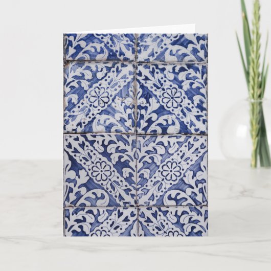 Portugese tegels - Azulejo Blue en White Floral Bedankkaart (Voorkant)