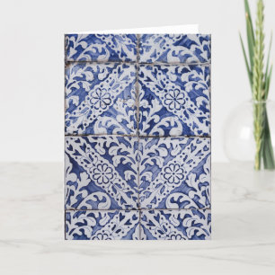 Portugese tegels - Azulejo Blue en White Floral Bedankkaart