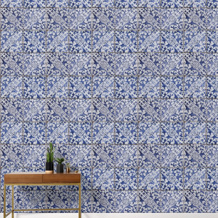 Portugese tegels - Azulejo Blue en White Floral Behang
