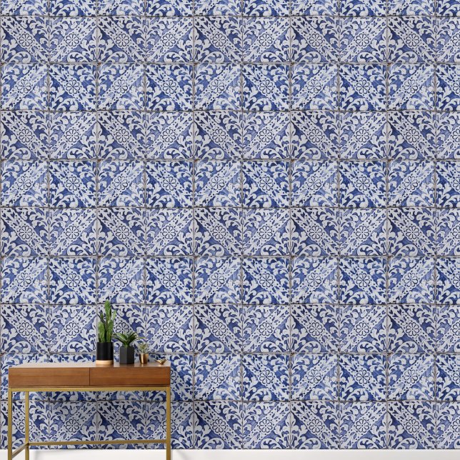 Portugese tegels - Azulejo Blue en White Floral Behang (Hal)