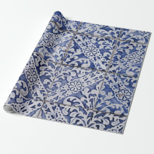 Portugese tegels - Azulejo Blue en White Floral Cadeaupapier