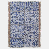 Portugese tegels - Azulejo Blue en White Floral Deken (Voorkant Verticaal)