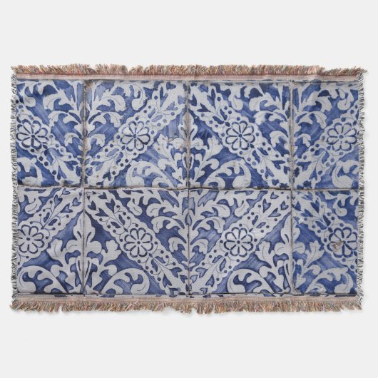 Portugese tegels - Azulejo Blue en White Floral Deken (Voorkant)