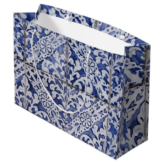 Portugese tegels - Azulejo Blue en White Floral Groot Cadeauzakje (Achterkant Gekanteld)