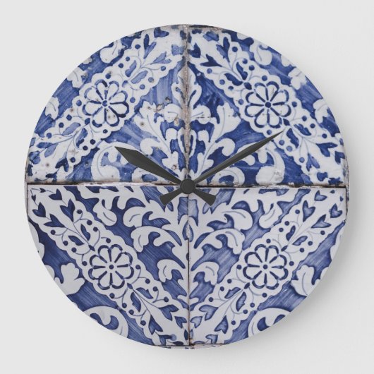 Portugese tegels - Azulejo Blue en White Floral Grote Klok (Voorkant)