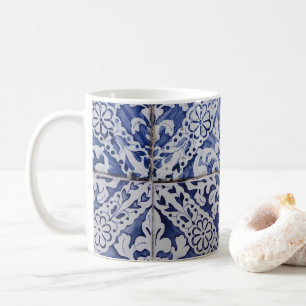 Portugese tegels - Azulejo Blue en White Floral Koffiemok