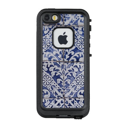 Portugese tegels - Azulejo Blue en White Floral LifeProof iPhone Hoesje (Achterkant)