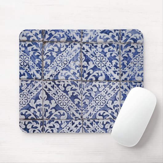 Portugese tegels - Azulejo Blue en White Floral Muismat (Met muis)