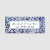 Portugese tegels - Azulejo Blue en White Floral Naamplaatje (Voorkant)