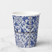 Portugese tegels - Azulejo Blue en White Floral Papieren Bekers (Achterkant)