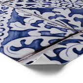 Portugese tegels - Azulejo Blue en White Floral Poster (Hoek)