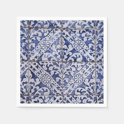Portugese tegels - Azulejo Blue en White Floral Servet (Voorkant)