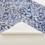 Portugese tegels - Azulejo Blue en White Floral Sherpa Deken (3/4)