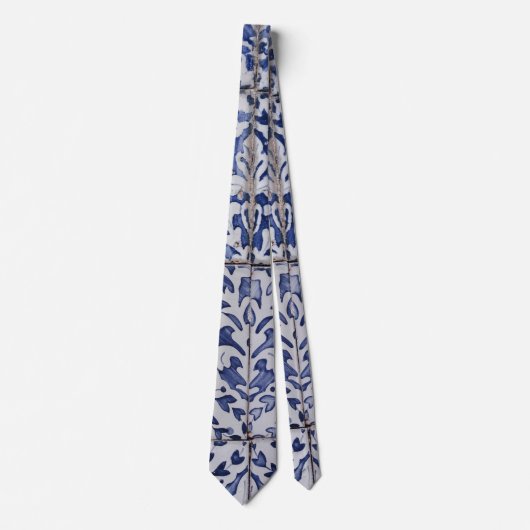 Portugese tegels - Azulejo Blue en White Floral Stropdas (Voorkant)