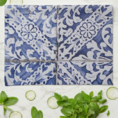 Portugese tegels - Azulejo Blue en White Floral Theedoek (Gevouwen)
