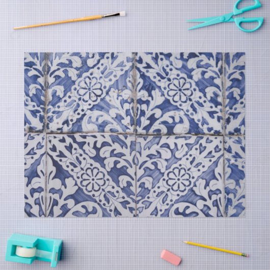 Portugese tegels - Azulejo Blue en White Floral Tissuepapier (Craft)