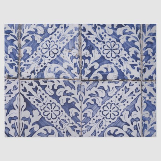 Portugese tegels - Azulejo Blue en White Floral Tissuepapier (Voorkant)