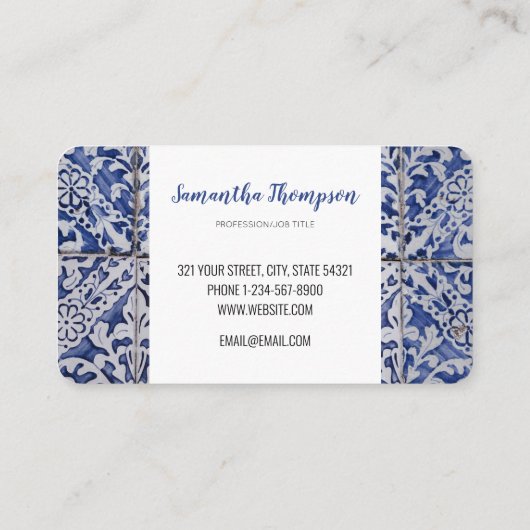 Portugese tegels - Azulejo Blue en White Floral Visitekaartje (Achterkant)