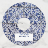 Portugese tegels - Azulejo Blue en White Floral Wijnglaslabel (Voorkant)