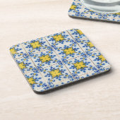 Portugese tegels - Azulejo Blue en Yellow Pattern Bier Onderzetter (Linkerzijde)