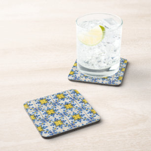 Portugese tegels - Azulejo Blue en Yellow Pattern Bier Onderzetter