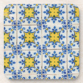 Portugese tegels - Azulejo Blue en Yellow Pattern Bier Onderzetter (Voorkant)