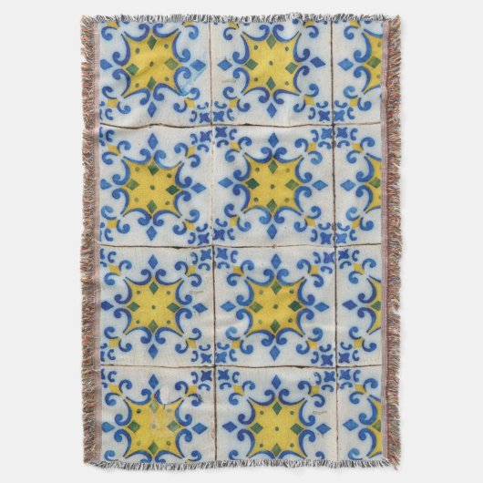 Portugese tegels - Azulejo Blue en Yellow Pattern Deken (Voorkant Verticaal)