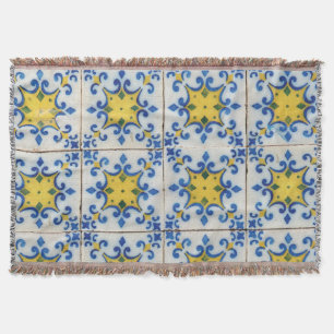 Portugese tegels - Azulejo Blue en Yellow Pattern Deken