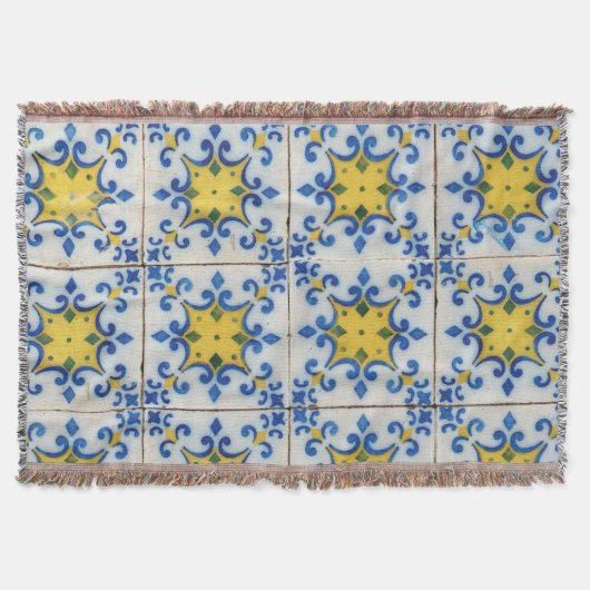 Portugese tegels - Azulejo Blue en Yellow Pattern Deken (Voorkant)