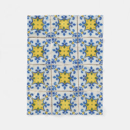 Portugese tegels - Azulejo Blue en Yellow Pattern Fleece Deken