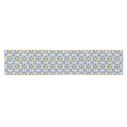 Portugese tegels - Azulejo Blue en Yellow Pattern Korte Tafelloper (Horizontaal)