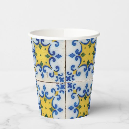 Portugese tegels - Azulejo Blue en Yellow Pattern Papieren Bekers (Links)