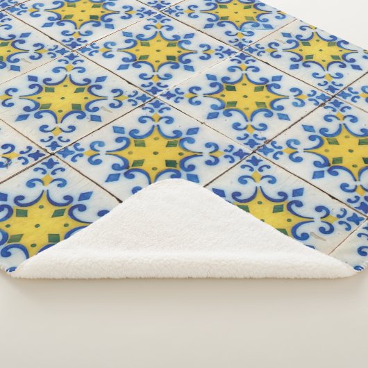 Portugese tegels - Azulejo Blue en Yellow Pattern Sherpa Deken (3/4)