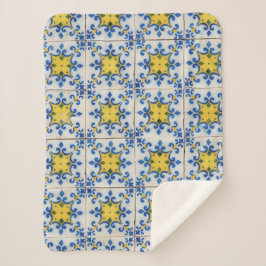 Portugese tegels - Azulejo Blue en Yellow Pattern Sherpa Deken