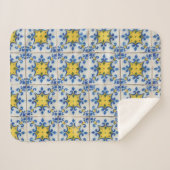 Portugese tegels - Azulejo Blue en Yellow Pattern Sherpa Deken (Voorkant (horizontaal))