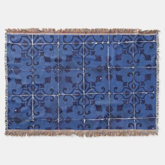 Portugese tegels - Azulejo Blue Floral Leaf Design Deken (Voorkant)