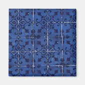 Portugese tegels - Azulejo Blue Floral Leaf Design Magneet (Voorkant)