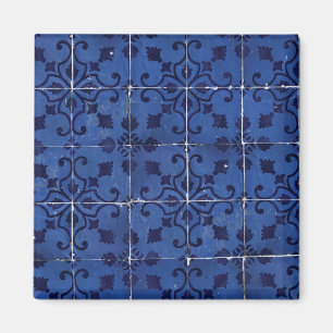 Portugese tegels - Azulejo Blue Floral Leaf Design Magneet