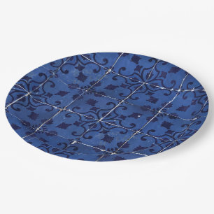 Portugese tegels - Azulejo Blue Floral Leaf Design Papieren Bordje