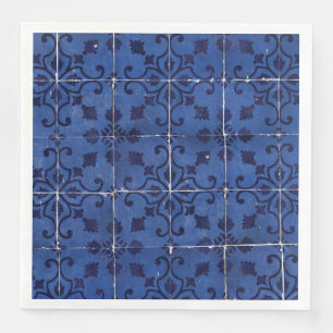 Portugese tegels - Azulejo Blue Floral Leaf Design Servet